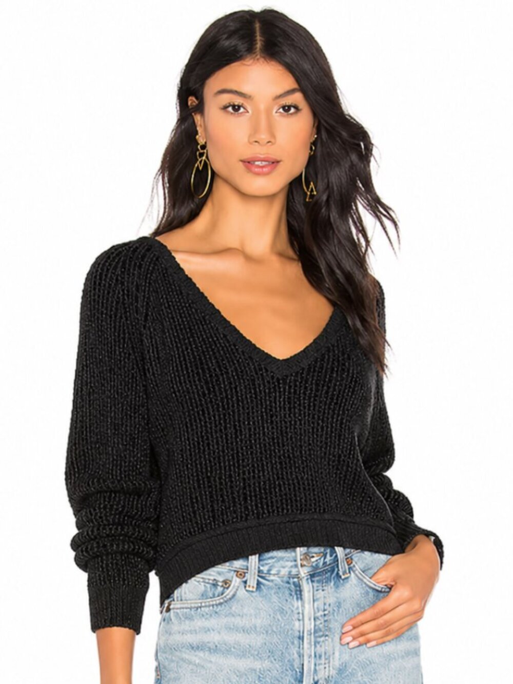 Free People Revolve High Low V Cozy Knit Sweater Size Small Boho Chic 90s Preppy